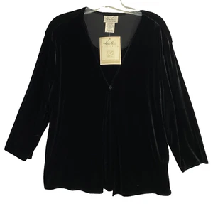 VTG Women's Velvet Cardigan 2 in 1 Built in Tank Black 90s NWT XL - Picture 1 of 12
