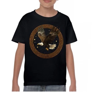 Celtic Flying Eagle Youth T-shirt North Mystic Raptor Spiritual Valhala Kids - Picture 1 of 50