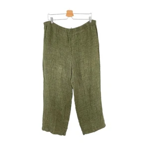 Eileen Fisher Vintage Struktur Leinen Cropped Hose Olivgrün Größe M - Bild 1 von 7