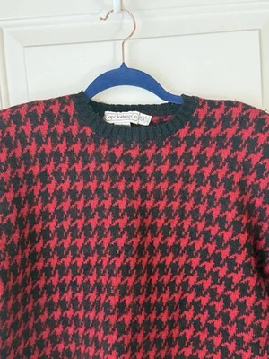 Suéter Grande Vintage Años 80 Gap Clothing Co Pata de Gallo Rojo Negro Lana Foto 1 de 4