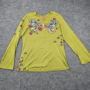 Camicia JWLA donna grande ricamata Y2K tatuaggio uccellini grafica floreale Johnny Was - Foto 1 di 9