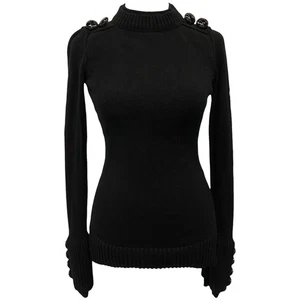 Burberry Prorsum Schwarz Kaschmir Leder Knopf Avantgarde Pullover Damen S - Bild 1 von 15