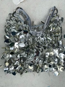 Bolso sin asas de vinilo transparente adornado con lentejuelas plateadas fiesta noche bolso de mano Y2K Club - Imagen 1 de 5