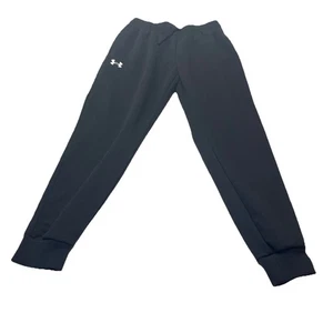 Men’s Under Armour Size Medium Black Rival Fleece Joggers White Logo Rd Descript - Picture 1 of 10