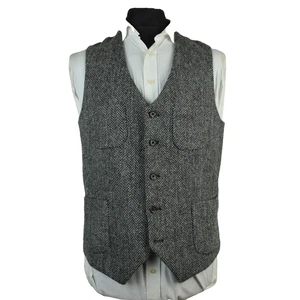 Harris Tweed Tailored Country Grey Herringbone Waistcoat 40R #12 IMMACULATE - Picture 1 of 5