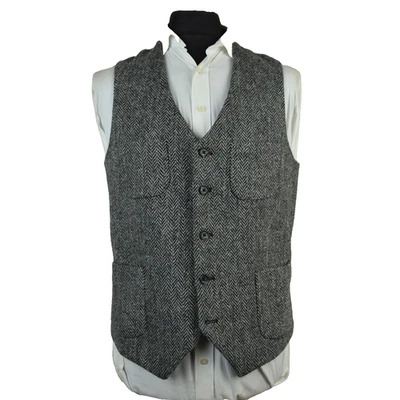 Harris Tweed Tailored Country Grey Herringbone Waistcoat 40R #12 IMMACULATE - Image 1 of 4