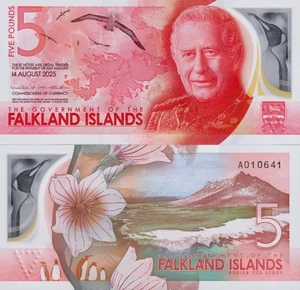 FALKLAND - 5 pounds 2025 Polymer (King Charles lII) FDS - UNC - Imagen 1 de 1