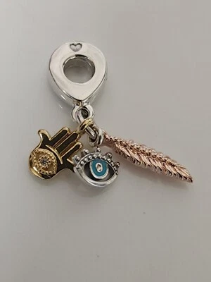 PANDORA HAMSA, TODO LO QUE VE OJO Y PLUMA ESPIRITUALIDAD COLGANTE ENCANTO #768785C01 Foto 1 de 3