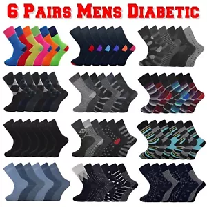 Mens Non Elastic Socks Diabetic Swollen Ankles Loose Soft Top 6 Pairs 6-11 - Picture 1 of 15