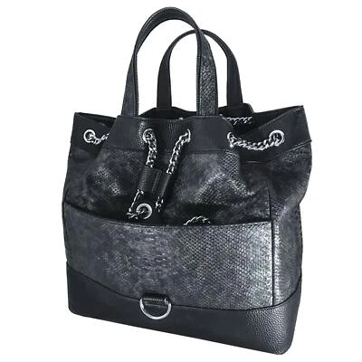 NEW ISABELLA ADAMS Black Python Snakeskin Embossed Chain Tote Purse HandBag - Image 1 of 4