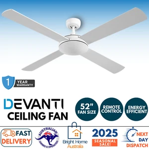 Devanti 52" Ceiling Fan AC DC Motor Fans Light LED Remote Quiet 70W Timer White - Picture 1 of 18