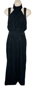 Fame & Partners Black Lace Sleeveless Halter Backless Midi Dress Size 6 - Picture 1 of 8