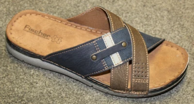 Herren-Pantolette Sandale Fischer-Markenschuh blau/braun 526810/555 Größe 45