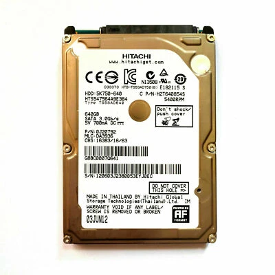 Hitachi 640GB HTS547564A9E384 5400RPM SATA 2.5" Internal Hard Disk Drives - Image 1 of 3