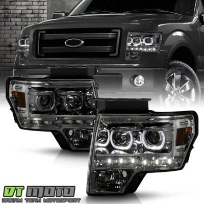 Smoke 2009-2014 Ford F150 SMD LED Halo Projector Headlights Headlamps Left+Right - Image 1 of 4