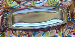 Kromex Silver Decorative Mid Century Metal Serving Tray With Gold Tone Handles - Picture 1 of 5
