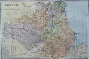 1897 Durham large antique map. 128 years old. Sunderland, Hartlepool. - Picture 1 of 8