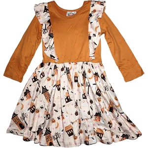 Dot Dot Smile Girls 5 6 Long Sleeve Haunted House Halloween Orange Dress Soft - Picture 1 of 4