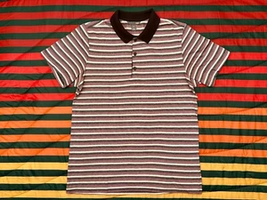 Discontinued H&M Divided Retro Polo Shirt Pink/Brown/White Stripes Mens Medium - Picture 1 of 3