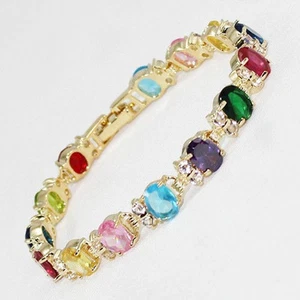 Jewelry Multicolor Crystal Faceted 18K Gold-Plated Bangle Bracelets 7.5" - Picture 1 of 1