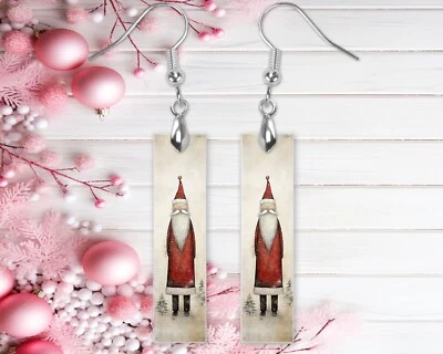 Earrings, Whimsical Santa Wood Bar Printed Earrings Jewelry - Image 1 of 4