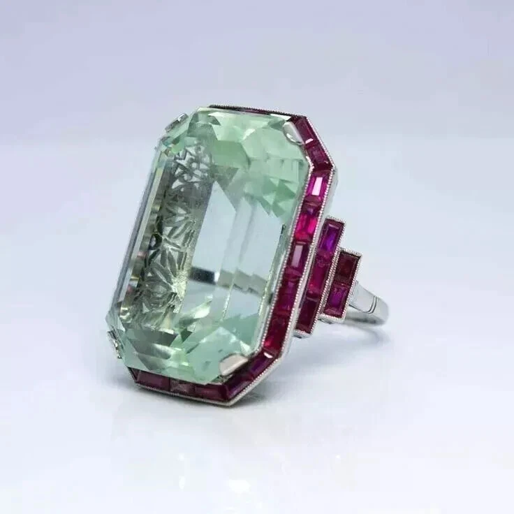 Emerald Cut Lab Created Diamond Woman Special Engagement Ring 14K White Gold FN - Image 1 of 4