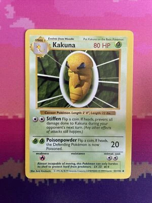 Pokemon Cards Kakuna Shadowless Base Set Uncommon 33/102 Near Mint - Image 1 of 2