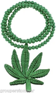 Nuevo colgante de malezas estilo madera buena y collar de cuentas de madera natural de 36" hoja de marihuana - Imagen 1 de 14