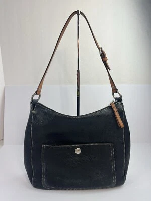 Bolso de Hombro Chelsea COACH Vintage Cuero Guijarro Negro Correas Marrón F10891 Foto 1 de 4