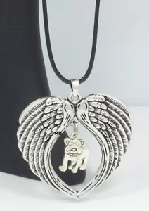 French Bulldog Dog Lovers Angel Wings Memory Leather Necklace - Picture 1 of 3