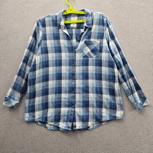 J Jill Women Top XL Blue Plaid Flannel Button Up Long Sleeve Collar - Picture 1 of 10