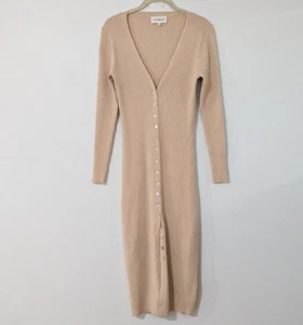 Heartloom Alma 2 in 1 Pullover Midi Kleid Cardigan V gerippt Knopf beige Medium M - Bild 1 von 14