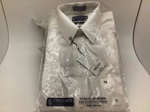 NWT Stafford Essentials Classic Fit Short Sleeve White Dress Shirt 15 - Picture 1 of 4