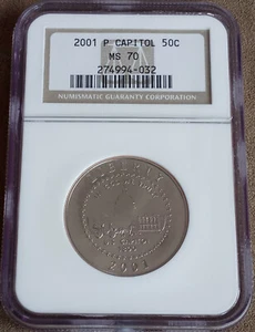 PERFECT 2001 CAPITOL VISITOR CENTER 50c Half Dollar Graded NGC MS70 Slabbed Coin - Picture 1 of 2