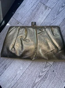 Vintage gold glänzend Clutch Handtasche Tasche Handtasche 50er 60er Abschlussball Cocktail Kreuzfahrt formell - Bild 1 von 7