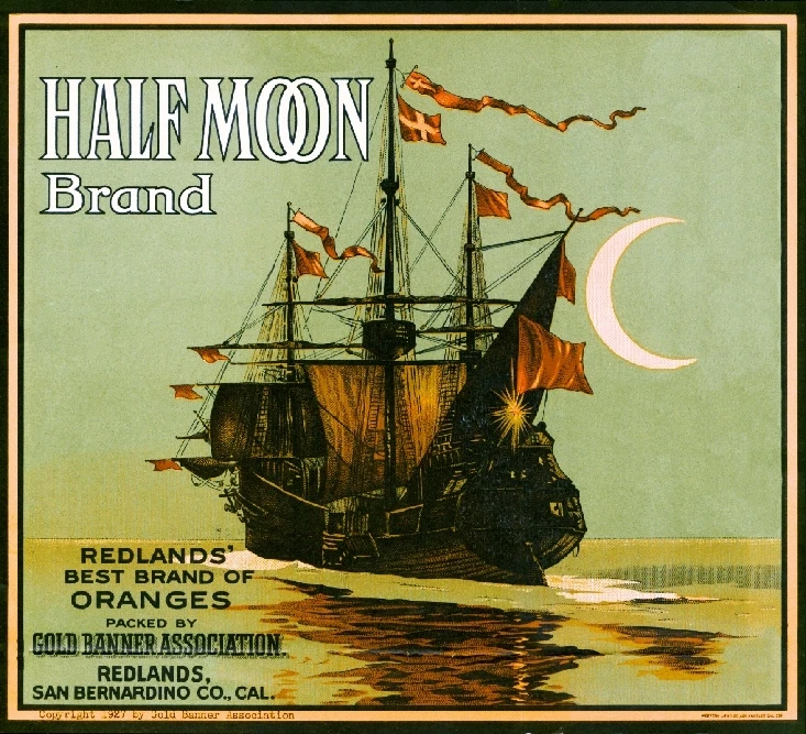 Redlands San Bernardino Half Moon Ship Orange Citrus Fruit Crate Label Art Print