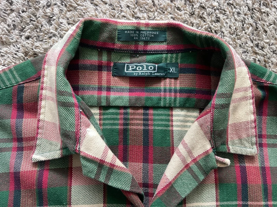 Camisa Polo Ralph Lauren Franela De Colección Para Hombres XL Cuello Lazo Cuadros Etiqueta Verde DEFECTUOSA Foto 1 de 4