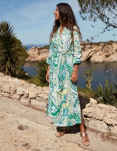 BNWT Boden Size 12 R Linen Maxi Notch Neck Dress in Emerald, Foliage Paisley - Picture 1 of 17
