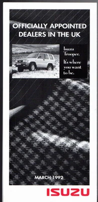 Isuzu Dealer List 1992 UK Market Foldout Brochure - Image 1 of 2