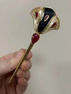 Vintage Monet Gold Emaille Papyrus Blume Anstecknadel Brosche - Bild 1 von 7