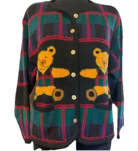 🎄🧸🎄Vintage Tally Ho Teddybär kariert Wolle Knopfleiste Cardigan Pullover🎄🧸🎄 - Bild 1 von 7