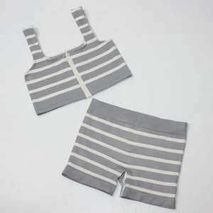 Poof New York Girl's White & Gray Stripe Cropped Tank Top & Shorts in size Small - Picture 1 of 4