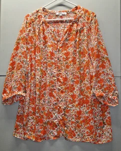 Rose + Olive Damenbluse Größe 2XL orange geblümt halbarm - getragen - Bild 1 von 9