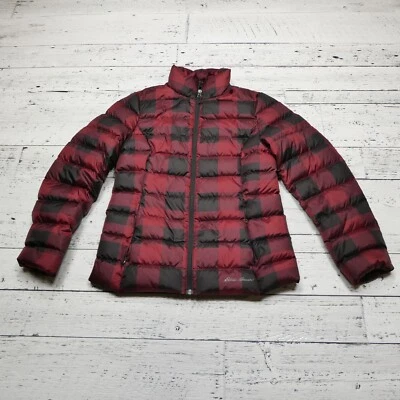 Chaqueta empacable Eddie Bauer Puffer para mujer S EB650 plumón ligera roja a cuadros Foto 1 de 4