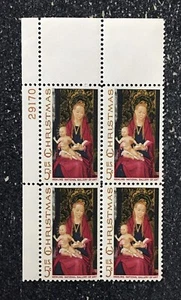 1967US #1336 5c Madonna & Child by Memling Christmas - Plate Block of 4 mint - Picture 1 of 1