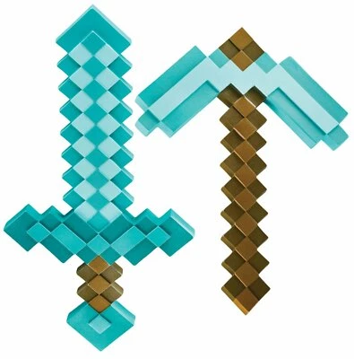 Minecraft Plastic Sword & Pickaxe Video Game Role Play Costume Accessory Set NEW - Image 1 of 4