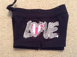 VGC! Girls Justice Black Drawstring Sparkly Rhinestone "Love" Shorts Sz 7 - Picture 1 of 6
