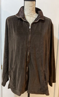 Chaqueta Atlética Informal FRESH PRODUCE Cremallera Completa Marrón Terciopelo Bolsillos Plus 1X Foto 1 de 4