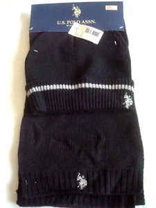 Mens Beanie Hat & Scarf Set Black U.S. Polo Assn. NWT - Picture 1 of 2