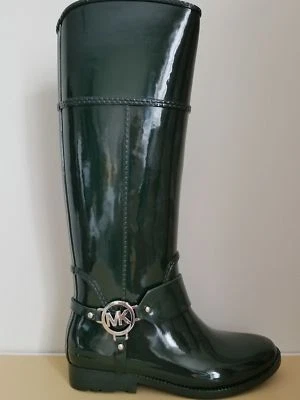 Michael KORS FULTON HARNESS ICONIC MK SILVER Logo Tall RIDING BOOTS I LOVE SHOES - Image 1 of 4